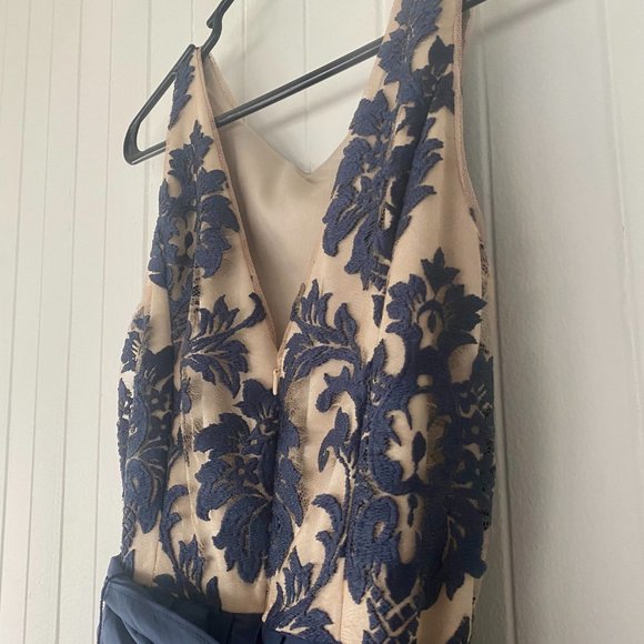 Adrianna Papell Embroidered Lace Taffeta High-Low Ball Gown - Picture 5 of 9